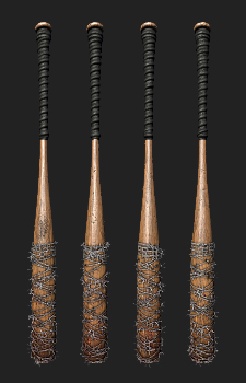 Barbed Wire Baseball Bat - 2909 Triangles, Textures - 1x2048² Diffuse, Normal, Specular and Gloss