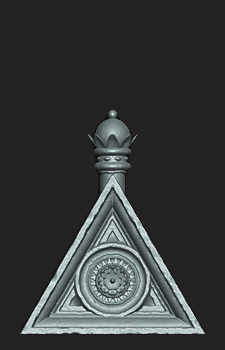 HP Zbrush sculpt of the Triangular Piece for my Jacobethan Style Fountain asset.
